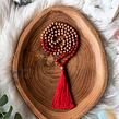 Meditační mala - Karneol a Rudraksha RED se stříbrným logem (Ag 925/1000)