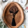 Meditační mala - Onyx a Rudraksha se stříbrným logem (Ag 925/1000)